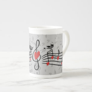 Tasse En Porcelaine Inséparables de musique sur Grey Notes musicales