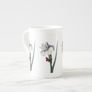Tasse En Porcelaine Iris bleu avec papillon botanique