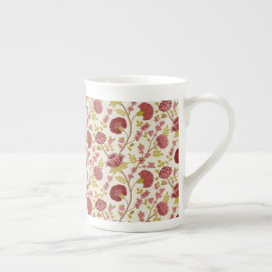 Tasse En Porcelaine Jacobean Floral Pattern Rouge Rose Gold Crème