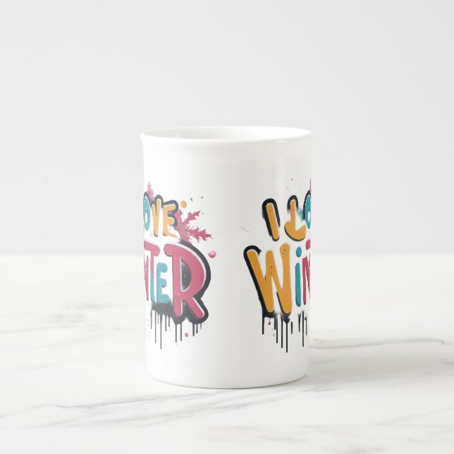Tasse En Porcelaine J'aime l'hiver (Devant)