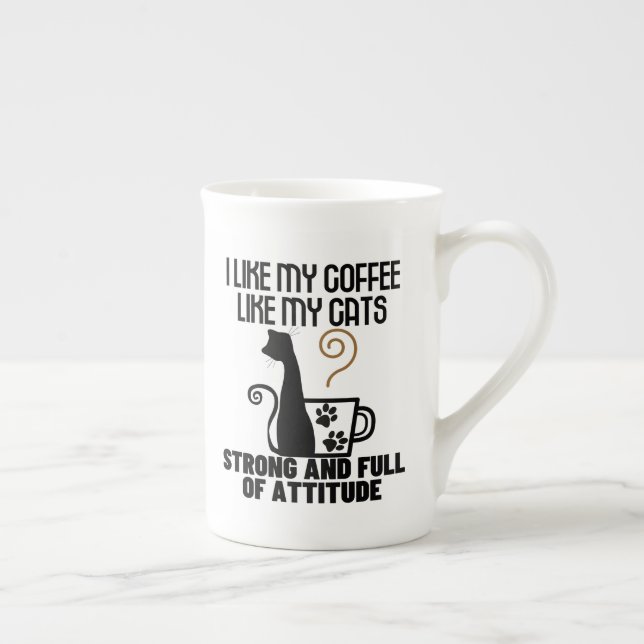 Tasse En Porcelaine J'aime mon café comme j'aime mes chats_ forts et . (Droite)