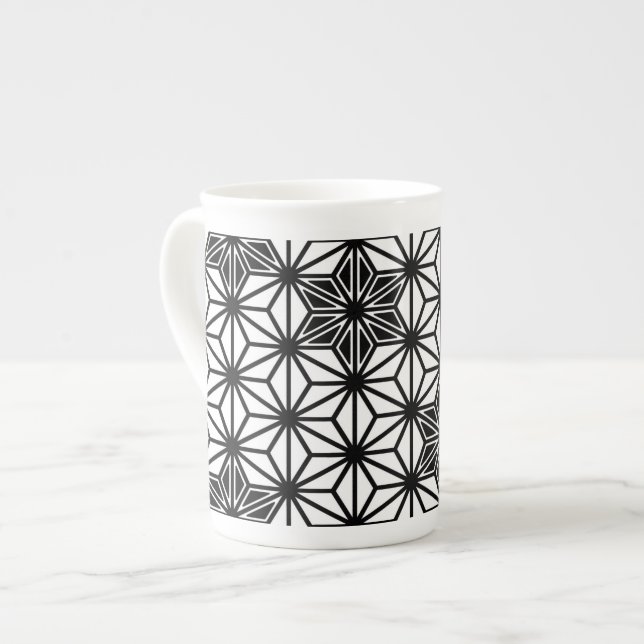 Tasse En Porcelaine Japonais Asanoha motif - blanc et noir (Devant gauche)