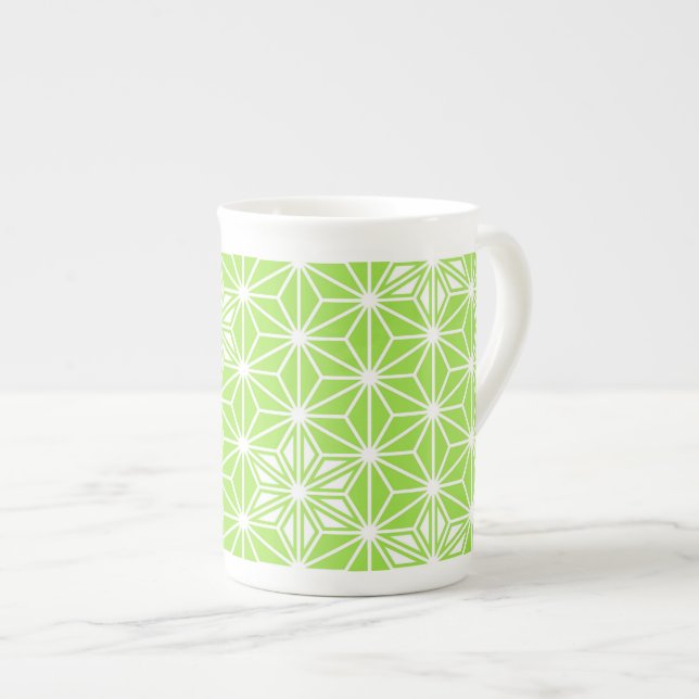 Tasse En Porcelaine Japonais Asanoha motif - vert citron clair (Devant droit)