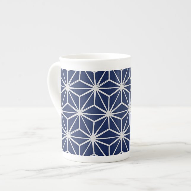 Tasse En Porcelaine japonais wagara asanoha géométrique bleu blanc (Devant gauche)