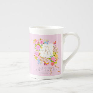 Tasse En Porcelaine Jardin fleuri en fleurs romantiques Monogramme Ros