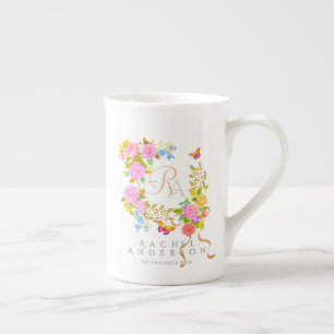 Tasse En Porcelaine Jardin fleuri romantique avec monogramme