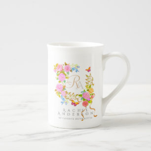 Tasse En Porcelaine Jardin fleuri romantique avec monogramme