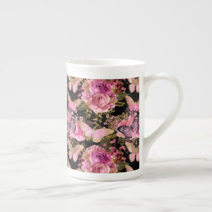 Tasse En Porcelaine Jardin Floral de Roses Papillon Fleur Mignonne Est