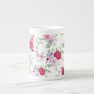 Tasse En Porcelaine Jardin Floral Élégant Bourgogne & Lavande Rose