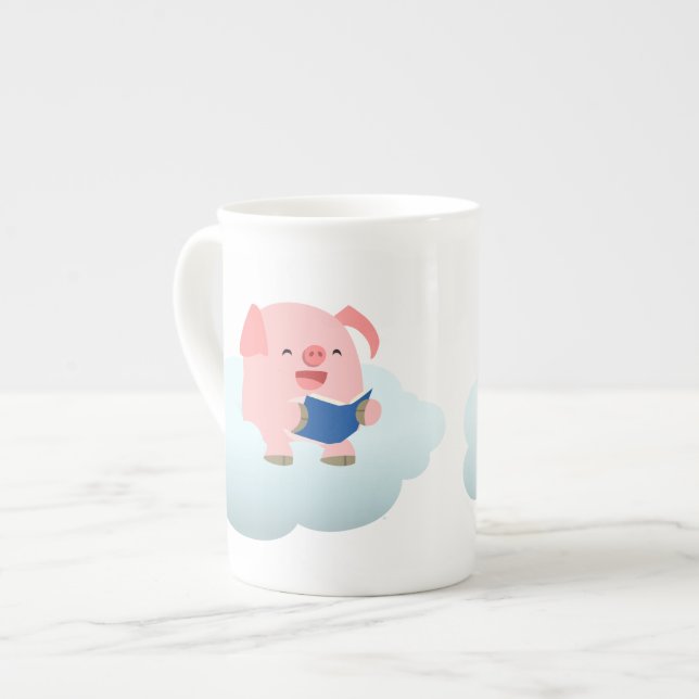 Tasse En Porcelaine Joli lecteur de cochon de dessin sur l'os nuageux  (Devant gauche)
