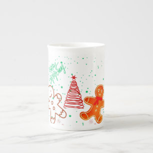 Tasse En Porcelaine Joli motif de bonhomme en pain d'épice et d'arbre