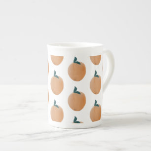 Tasse En Porcelaine Joli Orange Pêche Fruit Dessiné à la Main    
