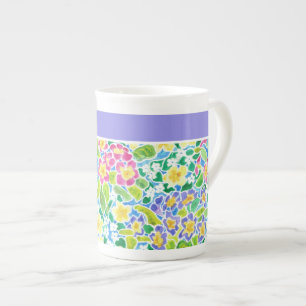 Tasse En Porcelaine Joli rose, Bleu, Motif Primroses Jaunes