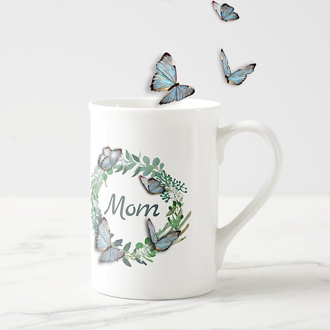 Tasse En Porcelaine Jolie couronne avec papillons Fête des mères (Créateur téléchargé)