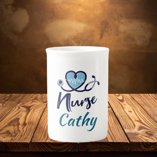 Tasse En Porcelaine Jolie ligne de vie Infirmière Cœur Bleu Personnali