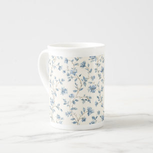 Tasse En Porcelaine Jolies Fleurs Crème Bleue