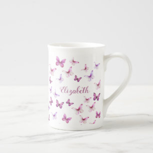 Tasse En Porcelaine Jolis Papillons Roses Nom Personnalisé