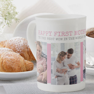 Tasse En Porcelaine Joyeuse première fête des mères Rose 4 Collage pho