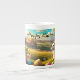 Tasse En Porcelaine Joyeuses Pâques dans un paysage printanier