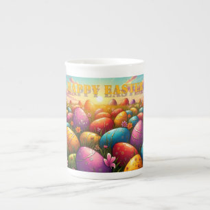 Tasse En Porcelaine Joyeuses Pâques Œufs Colorés dans une Prairie Prin