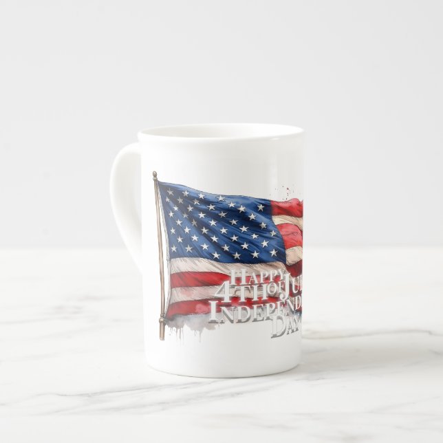Tasse En Porcelaine Joyeux 4 juillet - Fête de l'Indépendance (Devant gauche)