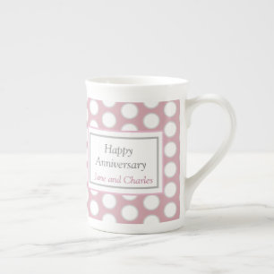 Tasse En Porcelaine Joyeux Anniversaire Mariage tacheté en rose