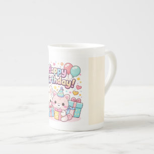 Tasse En Porcelaine Joyeux Anniversaire Style Kawaii Pour Tous Âges