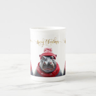 Tasse En Porcelaine Joyeux chapeau et foulard de Noël Hippo