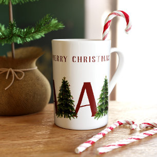 Tasse En Porcelaine Joyeux Noël Arbre Monogramme Festive Festive