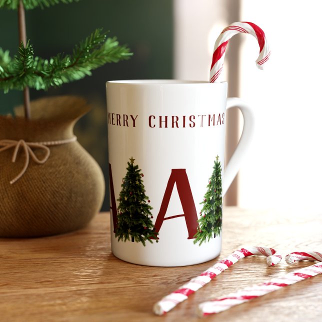 Tasse En Porcelaine Joyeux Noël Arbre Monogramme Festive Festive (Merry Christmas! Add your initial and festive message to this slim bone china mug)