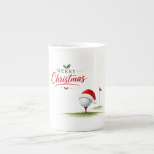 Tasse En Porcelaine Joyeux Noël de golf avec le chapeau de Père Noël