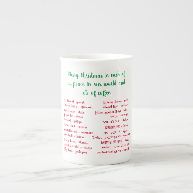Tasse En Porcelaine Joyeux Noël et café en différentes langues (Devant)