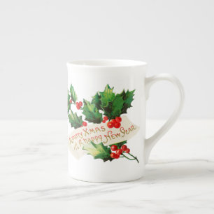 Tasse En Porcelaine Joyeux Noël et Joyeux Nouvel An Holly 
