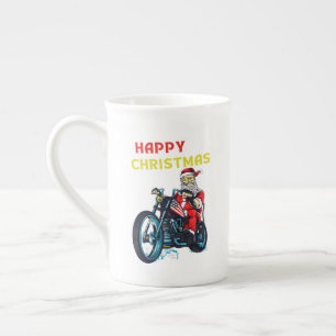 Tasse En Porcelaine Joyeux Noël Vintage Père Noël Biker Retro Holiday