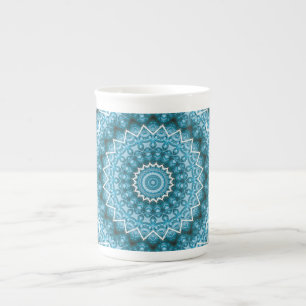 Tasse En Porcelaine Kaleidoscope / Mandala Bleu Clair