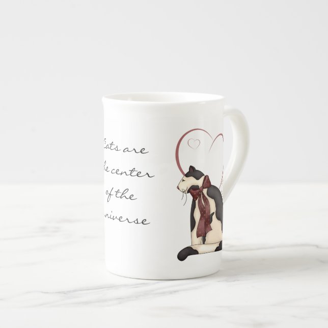 Tasse En Porcelaine Kitty Chat avec les coeurs photo os Chine (Devant droit)