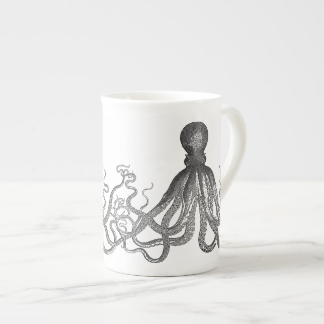 Tasse En Porcelaine Kraken - poulpe géant noir/Cthulu (Devant droit)