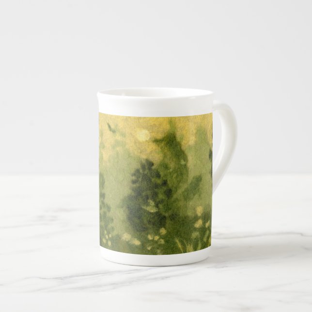 Tasse En Porcelaine Laine "Summer Lawn" peinture paysage tons verts (Devant droit)