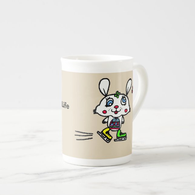 Tasse En Porcelaine Lapin drôle de patinage de glace (Devant droit)