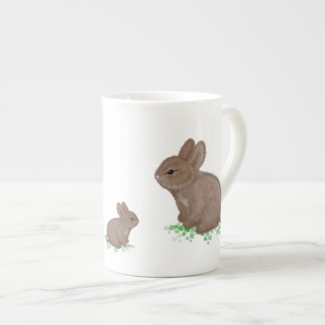 Tasse En Porcelaine Lapins adorables en trèfle (Devant droit)