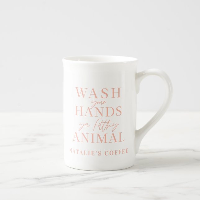 Tasse En Porcelaine Lavez-vous les mains, saleté animal drôle (Droite)
