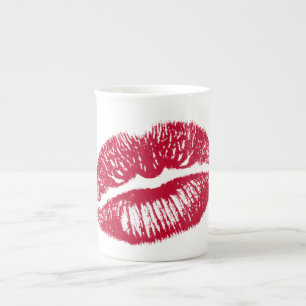 Tasse En Porcelaine Le Baiser, les lèvres rouges
