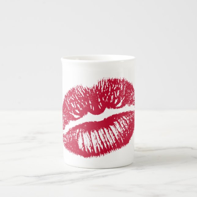 Tasse En Porcelaine Le Baiser, les lèvres rouges (Devant)