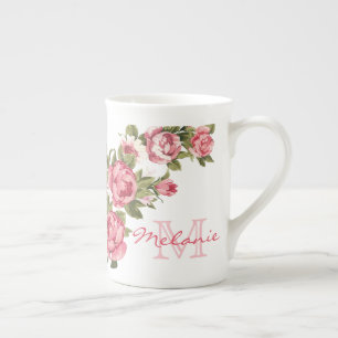 Tasse En Porcelaine Le cru rougissent les pivoines roses nom,