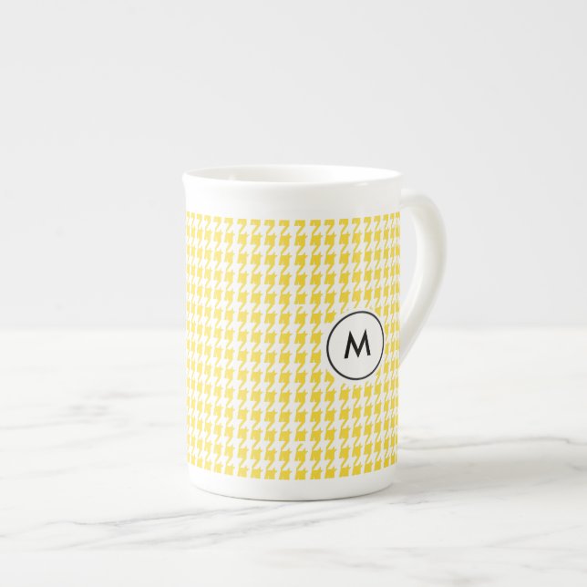 Tasse En Porcelaine Le monogramme Latte attaque le pied-de-poule jaune (Devant droit)