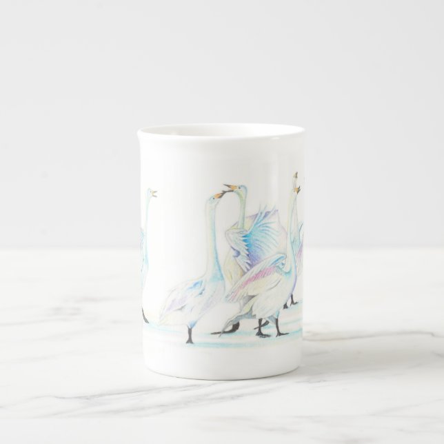 Tasse En Porcelaine Les cygnes dans la boue de Chine d'os de neige (Devant)