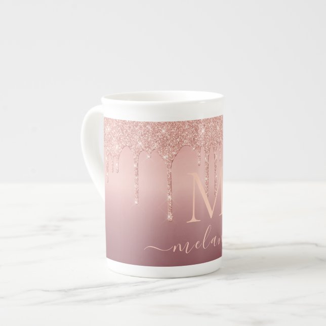 Tasse En Porcelaine Lettre de nom de monogramme Rose Parties scintilla (Devant gauche)