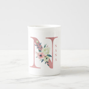 Tasse En Porcelaine LETTRE FLEURIE NANA N Parties scintillant rose