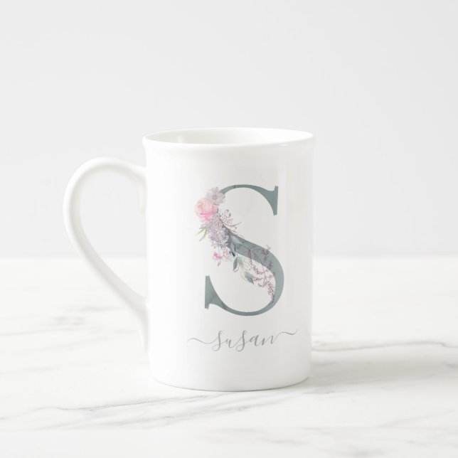 Tasse En Porcelaine LETTRE Florale Aquarelle rose-Push S (Gauche)