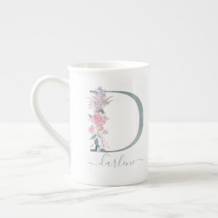 Tasse En Porcelaine LETTRE Florale D Aquarelle rose pâle